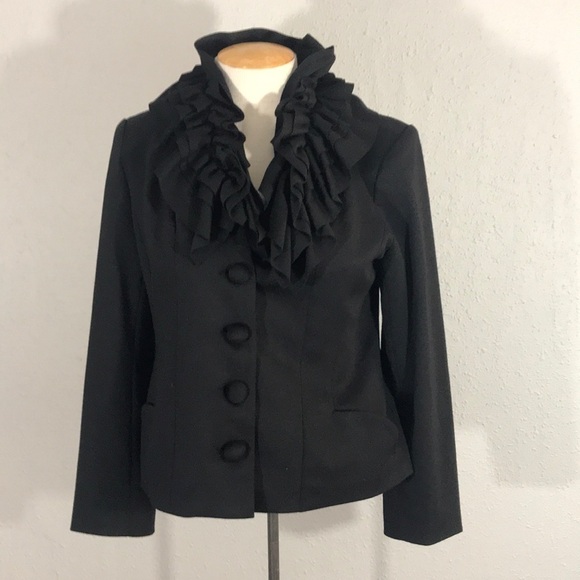 Fever Black Knit Ruffle Neck 3 Button Jacket - Picture 1 of 10
